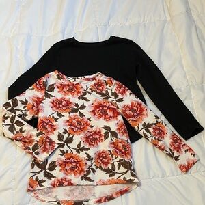 Set of Girls Floral and Black Long Sleeve Tops
